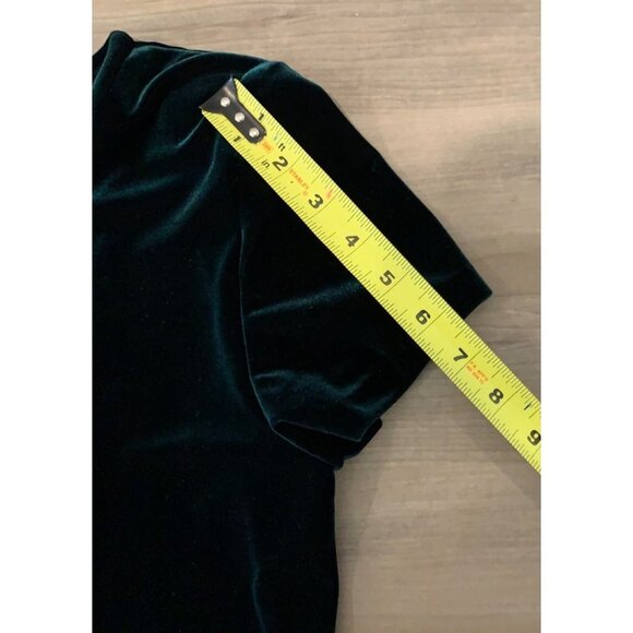VINTAGE JEFFREY AND DARA EMERALD GREEN BEADED VELVET  SHORT SLEEVE DRESS 12 - Picture 6 of 16